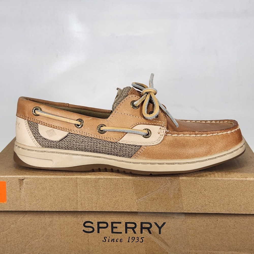 Sperry Bluefish 2 Eye Boat Shoes Womens Size 6.5 Linen Oat Leather Mesh